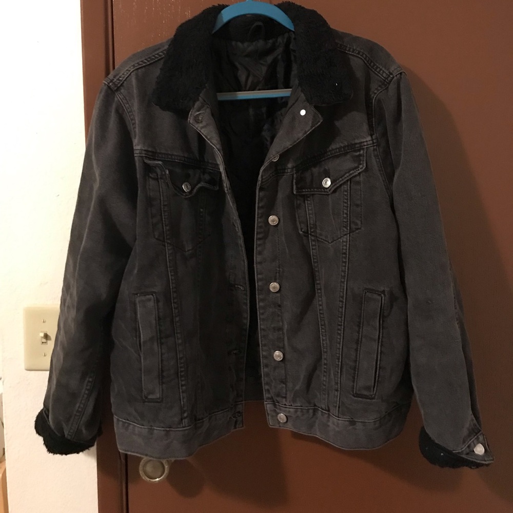 Topshop Black Sherpa Denim Jacket
